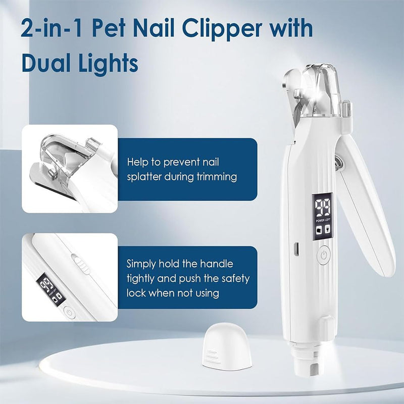 2 in 1 Pet Dog Nail Grinder and Dog Nail Clippers for Dogs Claws Safe Dog Nail Trimmer 3-Speed Electric Pet Nail Grinders for Dogs Nail File with LED Light for Small Medium Large Breed Dog and Cat - PawsPlanet Australia
