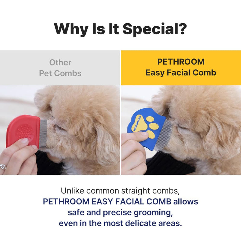 PETHROOM Easy Facial Comb & Matt Splitter – Gentle Tear Stain & Mat Remover for Dogs & Cats, Ultra-Fine Stainless-Steel Teeth & Safe Dematting Blade for Painless Grooming - PawsPlanet Australia