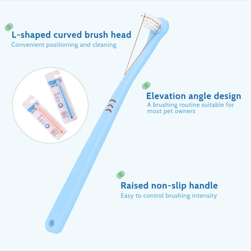 2 Pack Dog Toothbrush Cat Tooth Brush Pet Toothbrush Puppy Toothbrush Mini Head Soft Dog Toothbrush Deep Clean Kit for Puppy, Kitten, Small Dog & Cat, Portable Travel Friendly and Easy to Use Blue + Pink - PawsPlanet Australia