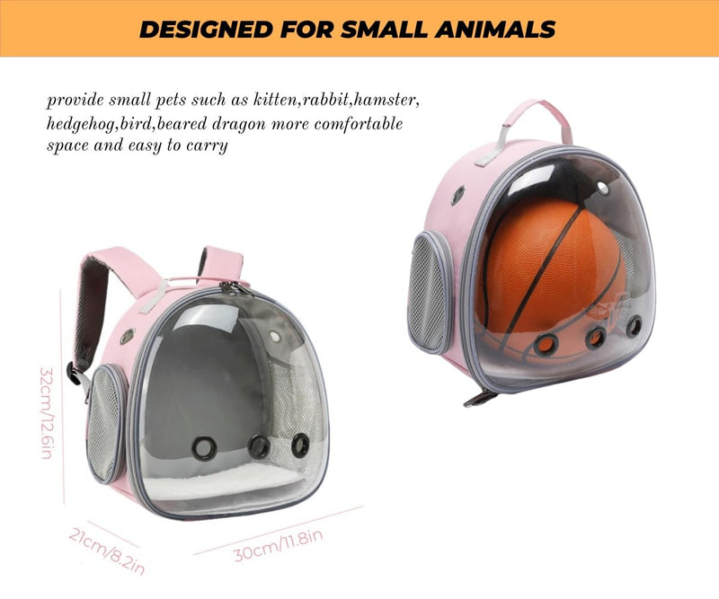 Small Animal Carrier Guinea Pig Backpack,Transparent, Breathable Backpack Carrier for Hedgehogs, Rabbits, Birds, Squirrels, Hamsters, Lizards Comfortable, Portable Travel Bag for Small Pets (Pink) Pink