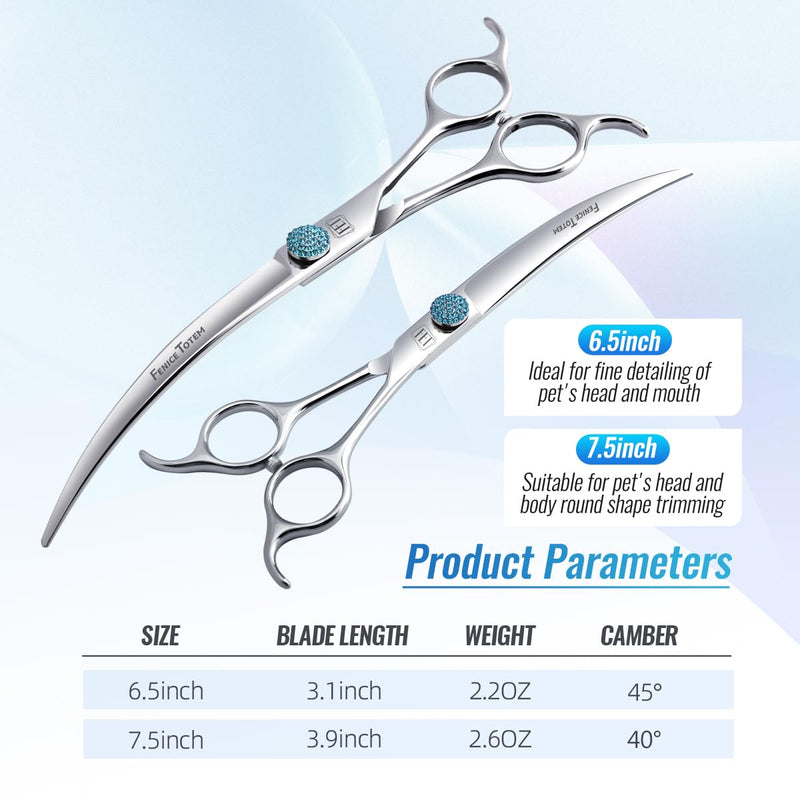 Fenice Professional Grooming Curved Shear: 45 Degree Super Curves Scissors for Dogs 6.5" Big Arc Curved Shears Made Of Japanese 440C Stainless Steel 6.5" - PawsPlanet Australia