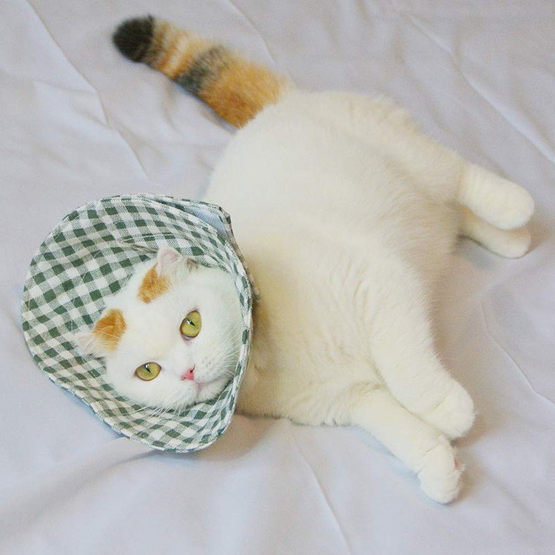 Cat Cone Collar Adjustable After Surgery, Comfortable Pet Cone E-Collar for Large Medium Small Cats Kitten Puppy to Stop Licking(Green Plaid-S) S Green Plaid - PawsPlanet Australia