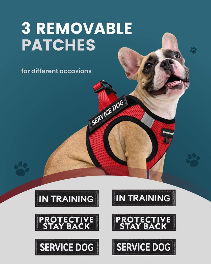 FAYOGOO Service Dog Vest for Small Breed - Lightweight Dog Harness with 6PCS Removable Patches - Puppy Harness and Leash Set for Walking,Training Red S(Chest 12''-14'')