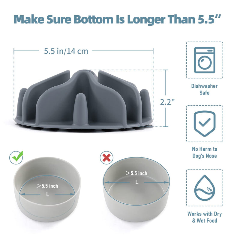 Jaoul Slow Feeder Dog Bowls Insert, Puzzle Slow Feeder with 51 Octopus Suction Cups for Medium Large Size Dog Bowls Over 6.5" Wide (Grey) Large(5.5 inch) Grey - PawsPlanet Australia