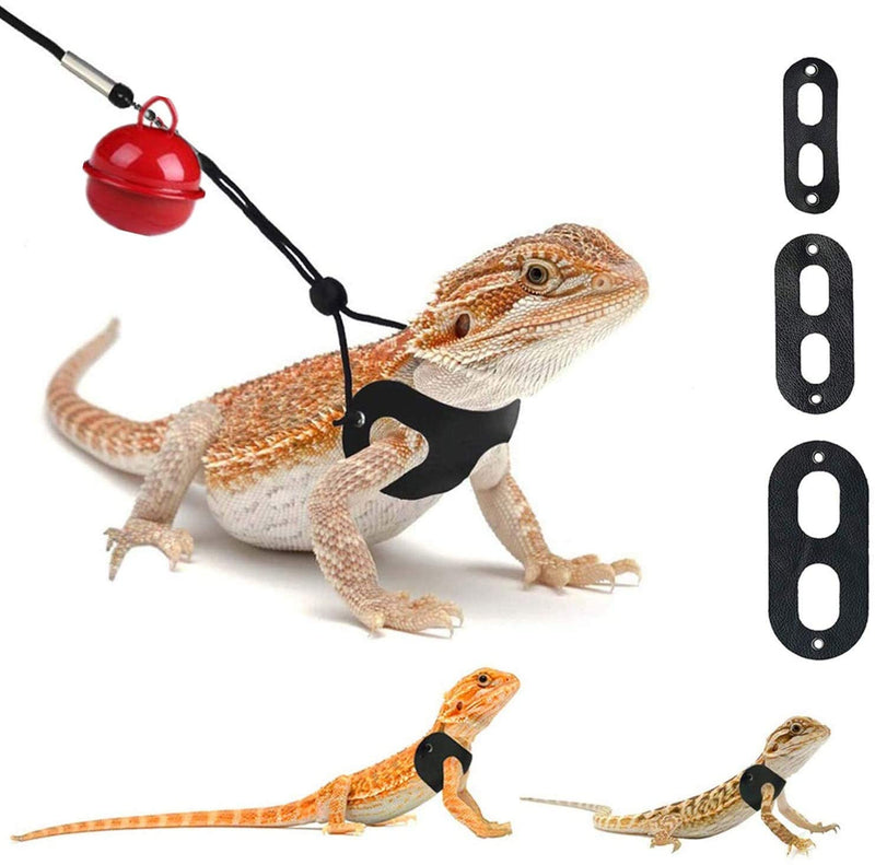 3 Packs Bearded Dragon Harness and Leash Adjustable(S,M,L) - Soft Leather Reptile Lizard Leash for Amphibians and Other Small Pet Animals black