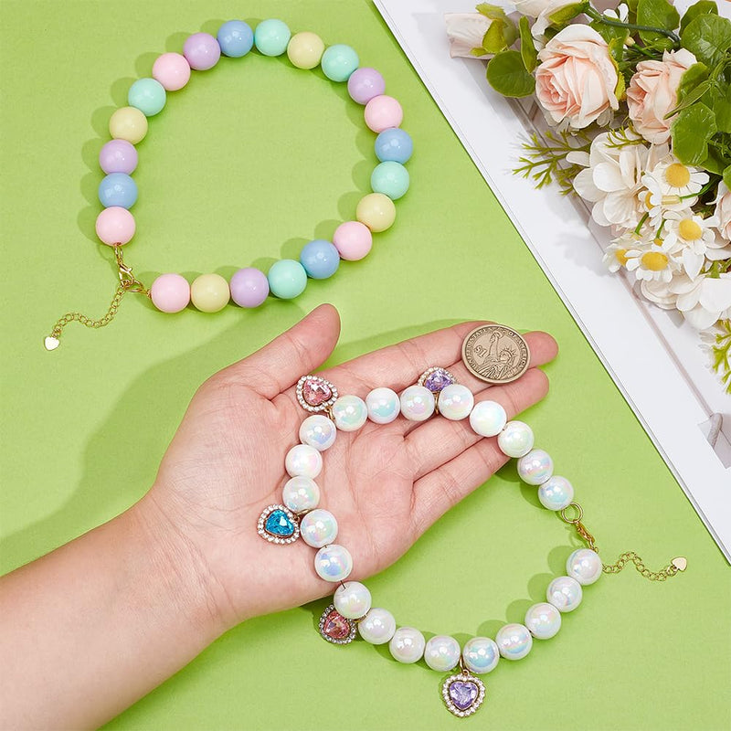 OLYCRAFT 2pcs Pet Rainbow Beaded Collar with Heart Charms Adjustable Dog and Cat Necklace Sparkling Colorful Pet Necklace Jewelry Handmade Fancy Dog Collar for Small Medium and Large Pets-2 Styles 13.2~15 Inch - PawsPlanet Australia