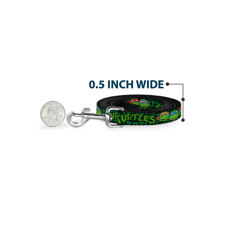 Dog Leash TMNT Ninja Turtles Group Faces Turtle Shell Black Green 6 Feet Long 1.5 Inch Wide 6 Feet Long - 1.5" Wide