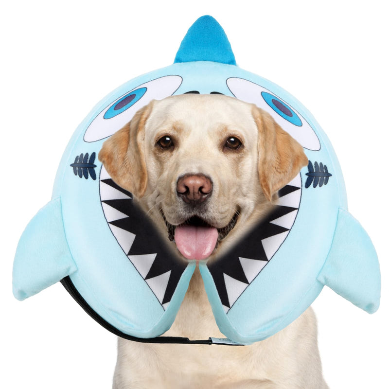 CuteBone Inflatable Dog Donut Collar with Removable Soft Fleece Covers for Small/Medium/Large Dogs and Cats After Surgery GWB12M Big Shark Medium - PawsPlanet Australia