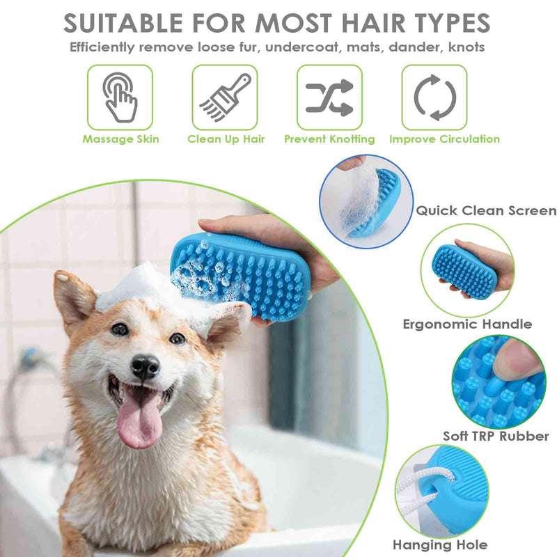 Dog Grooming Brush, Premium Soft Silicone Pet Bath Brushes, Rubber Massage Shampoo Soothing Comb Scrubber for Wet Dry Long Short Haired Dogs & Cats Massaging, Deshedding Shower - PawsPlanet Australia