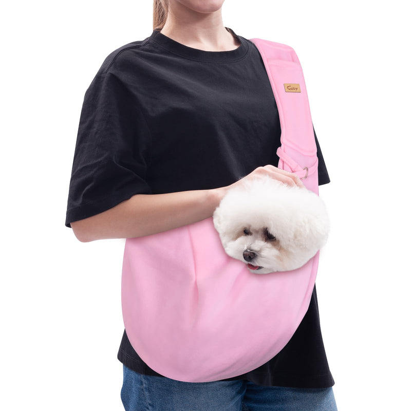 CUBY Dog and Cat Sling Carrier, Hands Free Reversible Pet Papoose Bag, Soft Pouch Adjustable, Suitable for Puppy Cats for Outdoor Travel (Pink, M-Adjustable Strap) Pink - PawsPlanet Australia