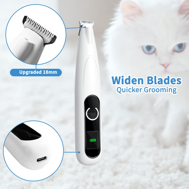Upgraded Dog Paw Trimmer with LED Light, Low Noise Cat Clipper for Grooming, 18mm Widen Blade Digital Display Pet Paw Trimmer for Paws, Ears, Face, Waterproof Rechargeable Paws Clipper for Dog Cat White & Black a