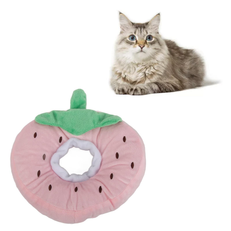 Cosiki Cat Cone Collar, Sweet Fruit, Prevents Licking for Post-Surgery Recovery, Kitty Pets, Plush, Pink