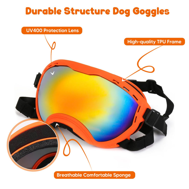 Dog Goggles,UV Protection Dog Sunglasses for Medium-Large Breed,Dogs Eye Protection with Adjustable Strap (Orange) Orange - PawsPlanet Australia