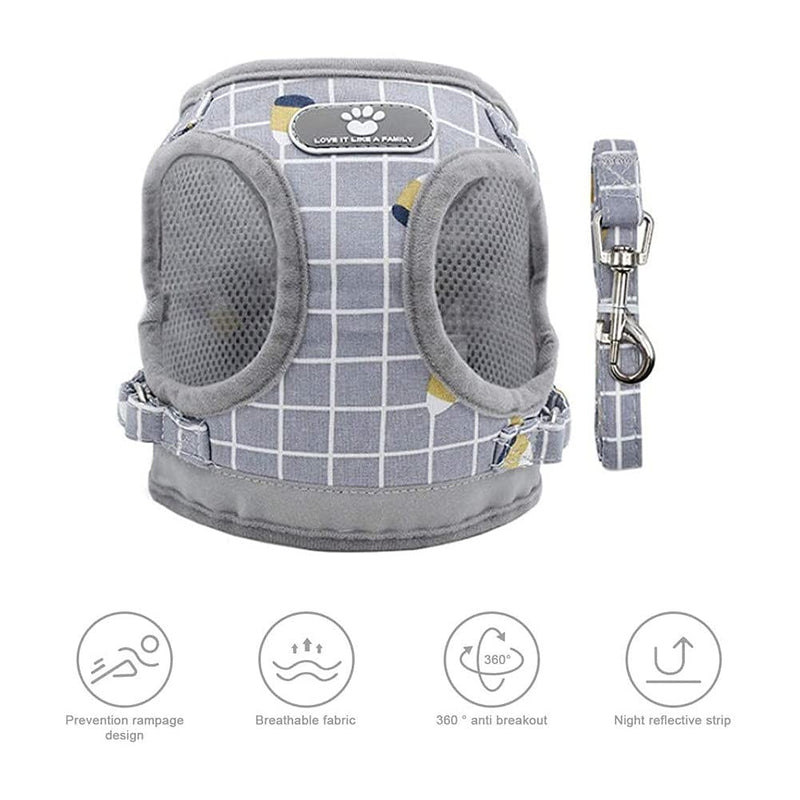 No Pull Small Dog Harness and Leash Set, Soft Mesh Plaid Puppy Harness, Adjustable & Comfortable Padded Reflective Vest for Small Dogs and Pet Kitten Walking(Gray, XS 10.2” – 11.4”;) Gray XS 10.2” – 11.4”; - PawsPlanet Australia