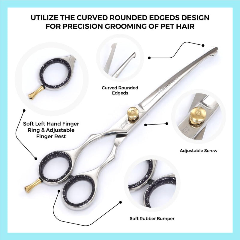 Left-Handed Pet dog Grooming Scissors Set Pro-Grade Curved Shears for Dogs Cats - Precision Crafted Sharp Blades Comfort Grip - Ideal for Cutting Curving Thinning (LH Round Tip Kit) LH Round Tip Kit - PawsPlanet Australia