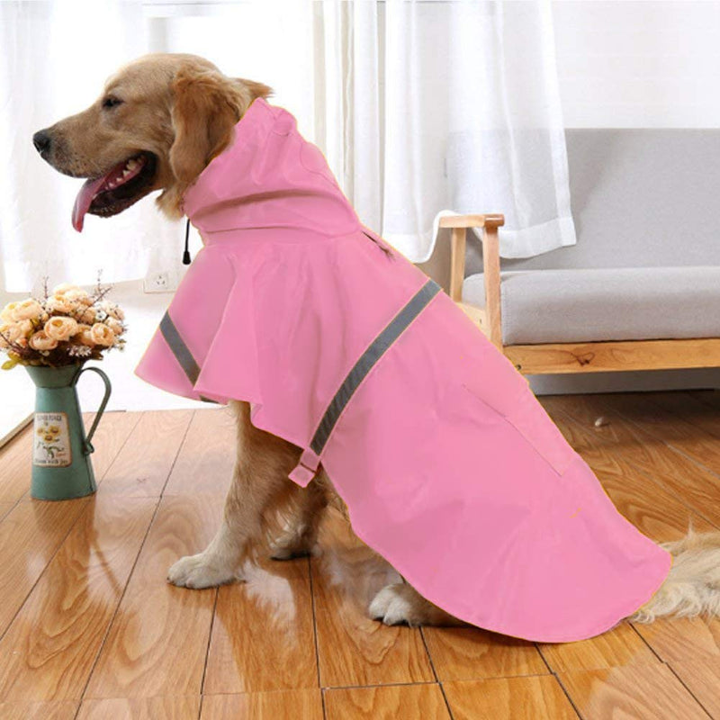 NACOCO Large Dog Raincoat Adjustable Pet Water Proof Clothes Lightweight Rain Jacket Poncho Hoodies with Strip Reflective (XL, Pink) X-Large (Pack of 1)