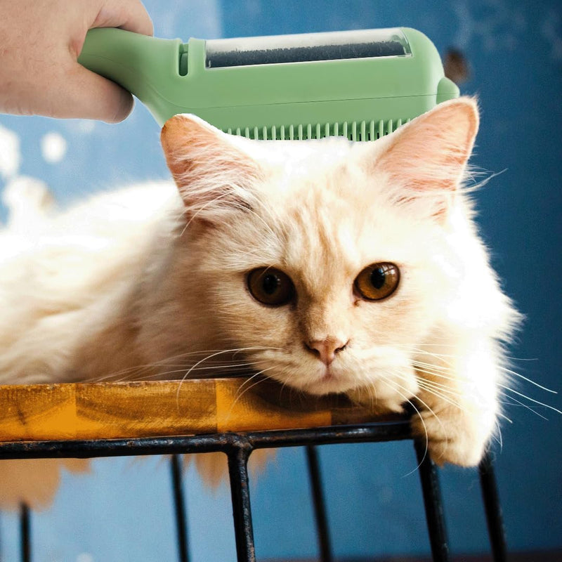 Cat Brush Pet Dry Cleaning Brush Cat Self Sticky Brush for Shedding and Grooming Long Short Hair Removal Comb with Recycling Box for Kitten Dog Rabbit Massage Roller Removes Loose Fur (Green) Green - PawsPlanet Australia