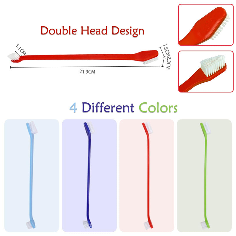 Dog Toothbrush Set, 30 Pieces Double Head Toothbrush Dog with Long Handle, Dog Toothbrush Set Dog Toothbrush for Small, Medium and Large Dogs, Cats and Pets, 4 Colors