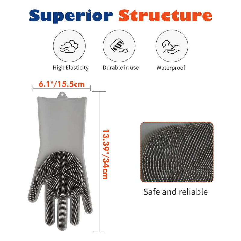 Pet Grooming Gloves - Dog Bathing Shampoo Brush with High Density Teeth, Heat Resistant Silicone Five Finger Design for Bathing and Massaging Dogs and Cats, Gray Normal - PawsPlanet Australia