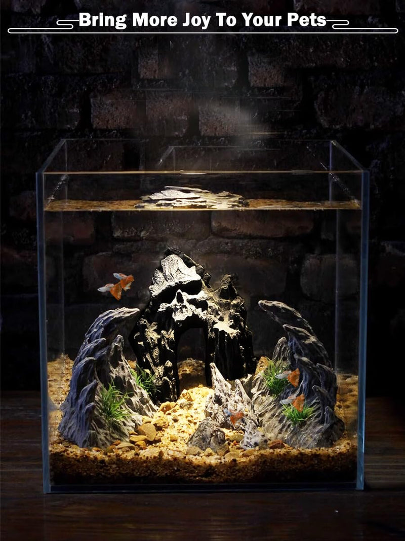 Aquarium Mountain View Stone Ornament - Aquarium Skull Rock Decor Cave for Fish Tank,Aquarium Decorations Small,Small Aquarium Decoration for Fish Tank - 5.7 Inches High - PawsPlanet Australia