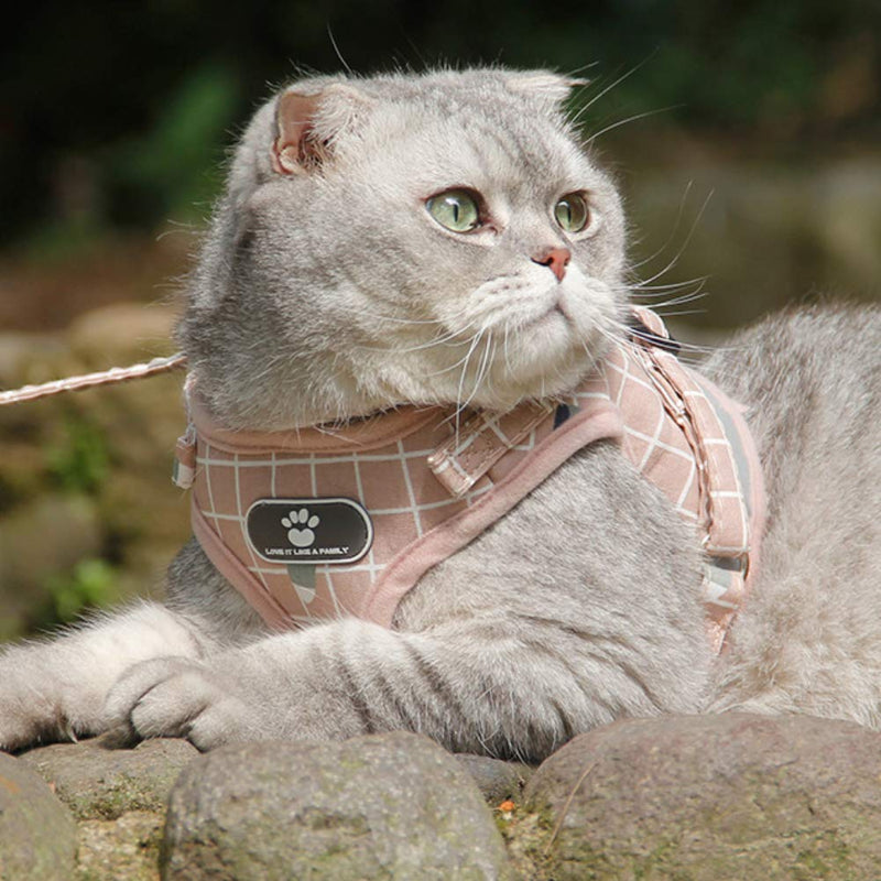 FEimaX Dog Harness and Leash Set, No-Pull Breathable Soft Mesh Puppy Vest Harness Reflective Adjustable Pet Harnesses for Small Medium Dogs and Cats - Outdoor Easy Control for Walking Plaid Pink XS (Chest 10.2-11.4'') - PawsPlanet Australia