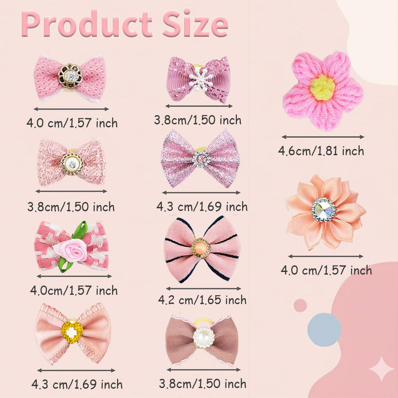 20Pcs Small Dog Hair Bows with Rubber Bands Flower Ball Bowknot Top Knot Hair Ties Cute Puppy Hair Accessories for Pets Cats Yorkie Hair Grooming(Pink and Orange) Pink and Orange - PawsPlanet Australia