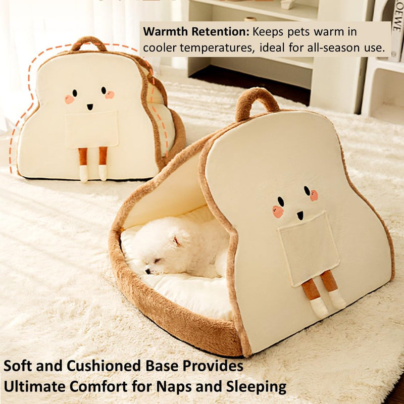 Portable Pet Cave for Puppy Kitten Cute Toast Design for Small Pets Cosy Cuddler (L: up to 11lbs) L: up to 11lbs - PawsPlanet Australia