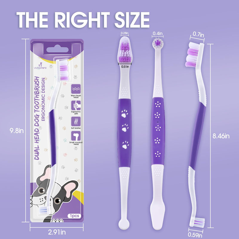 Dog Toothbrush - Dual Head Dog Tooth Brush Newly Upgraded 60° Wavy Brush Head - Surrounds Teeth Like a Cloud for Dog Dental Care and Cleaning-Suitable for Large/Medium Dogs Purple 1 Count (Pack of 1) - PawsPlanet Australia