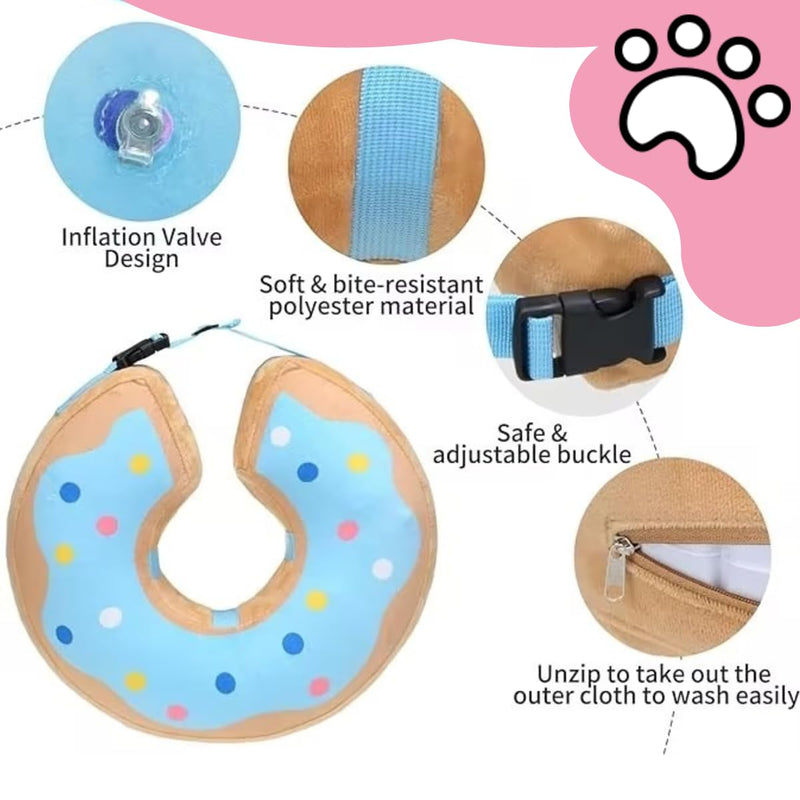 LittleBean Inflatable Neck Collar Dog Cat Protective Collar for Pets Dog Collar Leak Protection for Recovery After Surgery or Wounds (Blue Donut, [Neck: 9.5 - 11.5"] M) blue donut [neck: 9.5"-11.5"] M