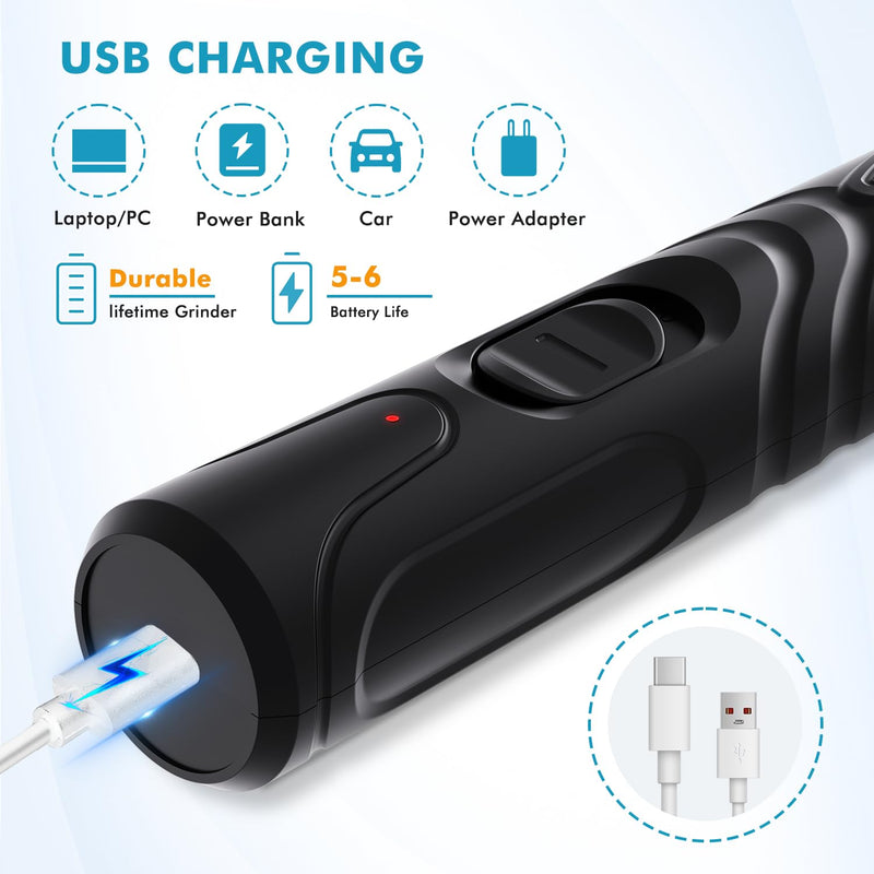 Pet Dog Nail Grinder, Professional Pet Nail Grinder Low Noise, 2-Speed Mode Dog Claw Grinder Pet Nail Trimmer with LED Light, for Small Medium Large Breed Dog and Cat (Black) - PawsPlanet Australia