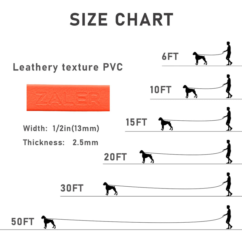 ZALER Long Dog Leash Waterproof Training Leashes 50ft 30ft 20ft 15ft 10ft 6ft, Odor Proof Recall Long Line Lead with Aviation Aluminum Carabiner Clip for Small, Medium, Large Dogs (20FT, Orange) - PawsPlanet Australia