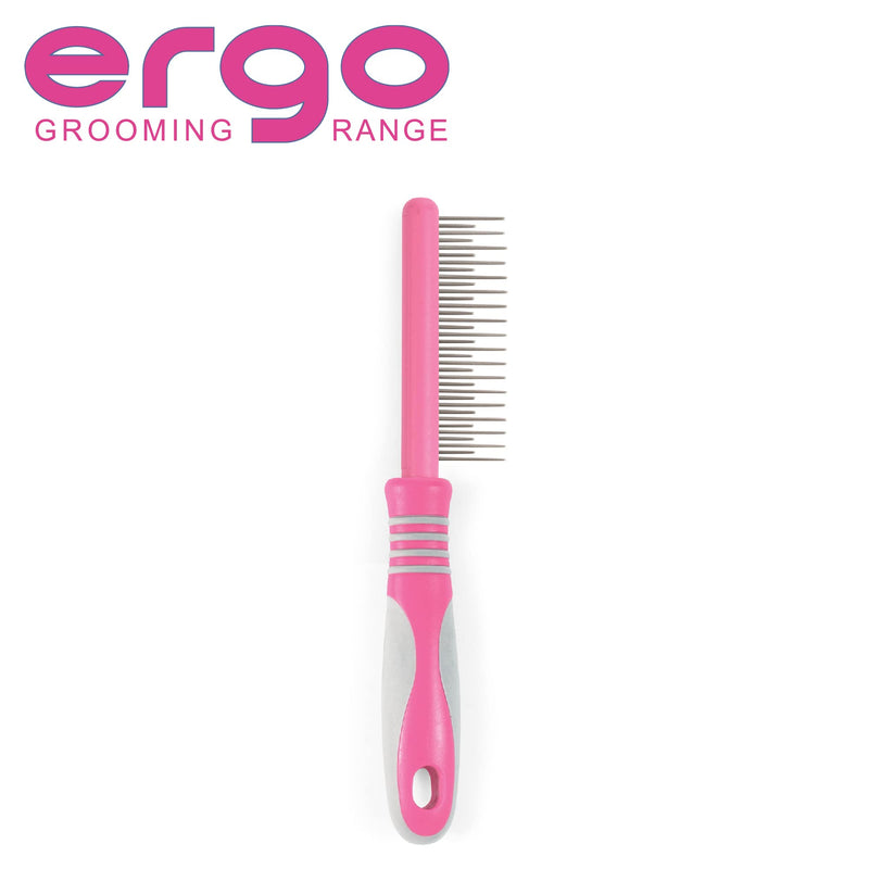 Ergo Cat Moulting Comb - Pink Grooming Tool for Long Haired Cats - Detangles Removes Loose Hair and Detects Fleas - Easy To Use Pet Care Accessory 1 Count (Pack of 1) - PawsPlanet Australia