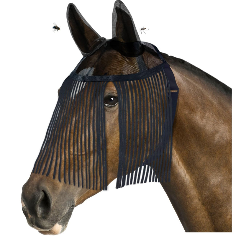 La La Pet Breathable Mesh Horse Fly Mask Protective Face Cover with Ears and Nose Fringe Super Comfort Protector Defender Soft on Skin Equestrian Supplies in Summer