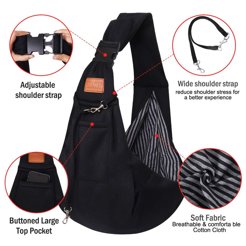 FDJASGY Small Dog Sling Cat Carrier Adjustable Strap Hands Free Reversible Pet Puppy Travel Bag Backpack for Outdoor Travel Black