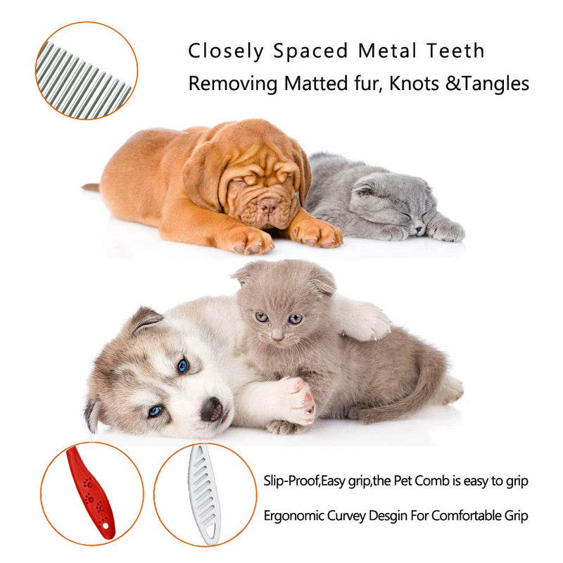 Pet Comb for Dogs & Cats,Small Dog & Cat Grooming Comb 2 Combs,Pet Stainless Steel Teeth Dogs Comb for Removing Matted Fur, Knots & Tangles,Shedding Comb,Red - PawsPlanet Australia