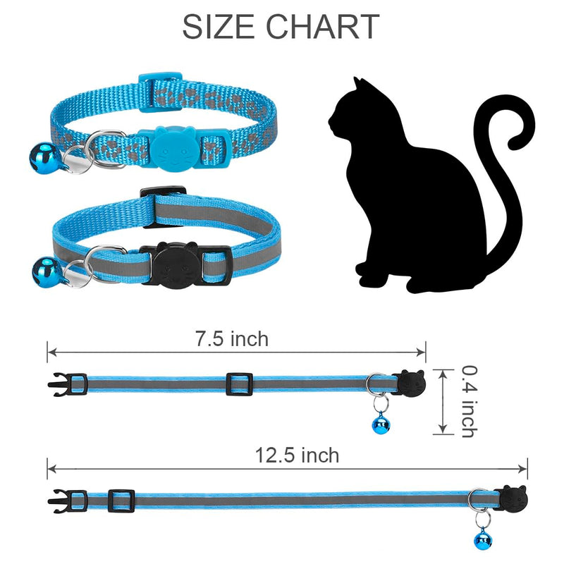 2 Pack Cat Collar with Bells, Reflective Collars for Cats with Breakaway Safety Buckle, Nylon, 7-12 Inch Adjustable, Blue - PawsPlanet Australia
