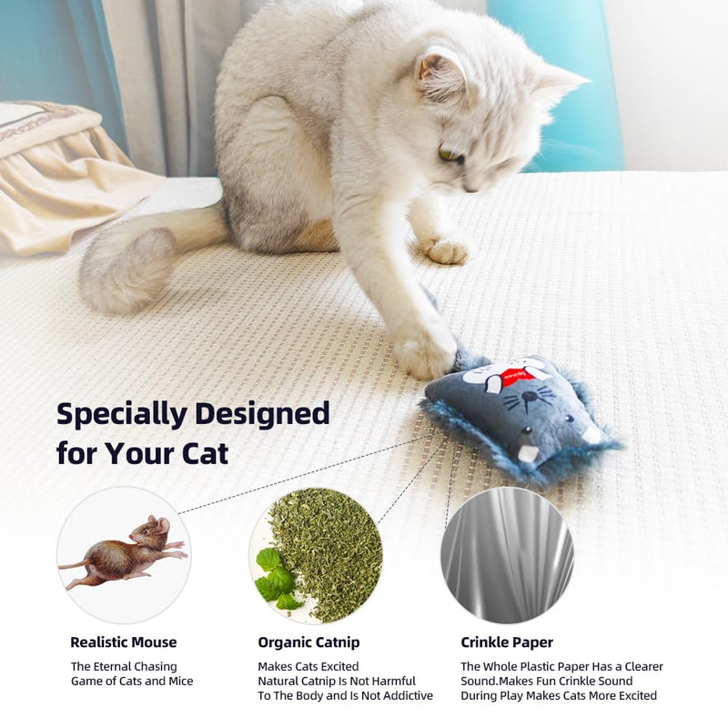 Cat Toys Catnip Toys Soft Plush Mouse Catmint Interactive Cat Kicker Toys with Crinkle Sound for Indoor Kitten Cats (8Mixed Colors) 8Mixed Colors - PawsPlanet Australia