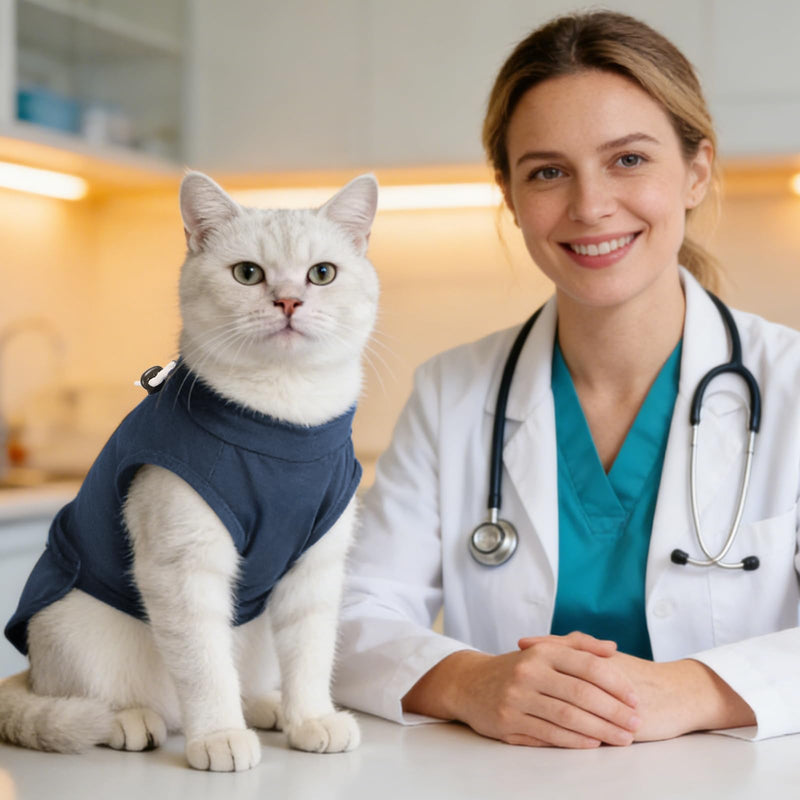 Gyuzh Cat Surgery Recovery Suit for Female Male Cats - Breathable Cone Alternative. Easy-Pull Recovery Suit with Adjustable Neck & Snap Closure for Spay Neutering, Anti-Licking Wound Care Blue M Medium