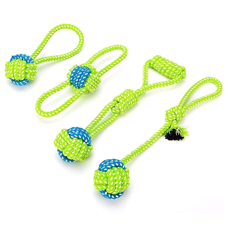Tater's Choice 4pc Rope Toy Set, Durable Cotton Knotted Woven Pet Dog Toy Rope Set for Small to Medium Dogs, Eco-Friendly Cotton Rope Toys - PawsPlanet Australia
