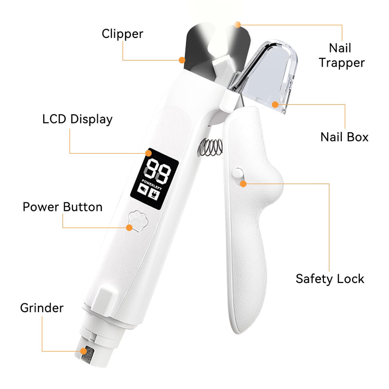 Dog Nails Clippers & Grinders - 2in1 with LED Lights and LCD Display Dog Nail File Cat Claw Trimmer with Safety Guard Rechargeable Electric Pet Nail Silent Grooming - PawsPlanet Australia