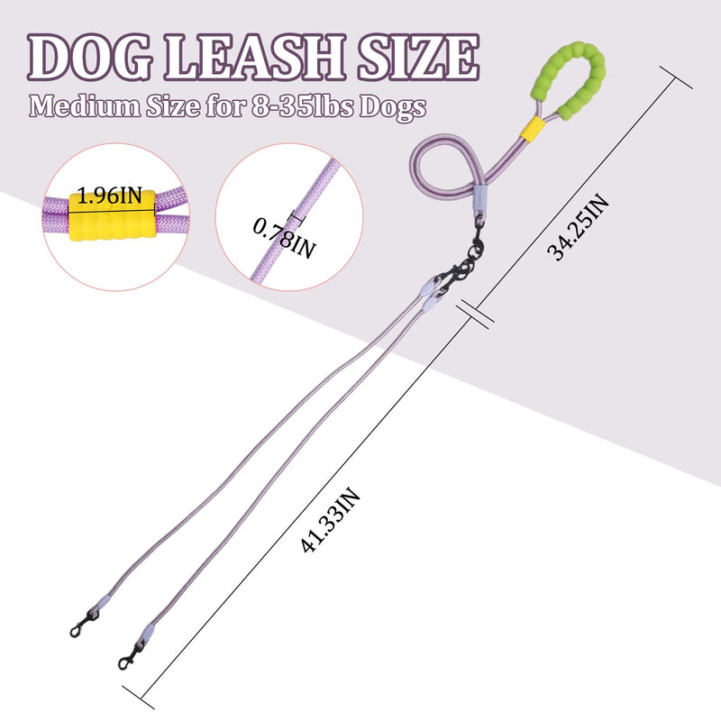 Double Dog Leash No Tangle, Adjustable Split Leads Dual Pet Walking Leash with Comfortable Padded Handle for Two Dogs, Hands - Free Dual Leashes for Small/Medium Pets (Purple, Double Leashes) Purple