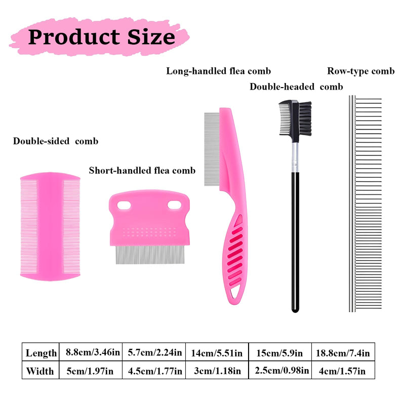 6Pcs Pet Combs for Remove Knots, Fluff and Dirt Dog Eye Comb for Removing Eye Mucus and Crust Dog Flea Fine Combs for Grooming Matting(Pink) Pink