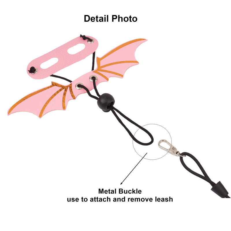 ADOGGYGO Bearded Dragon Leash Harness, 3 Size Pack Pink Leather Wing Lizard harness with Removable Lizard Leash for Bearded Dragon Lizard Reptiles (Pink)