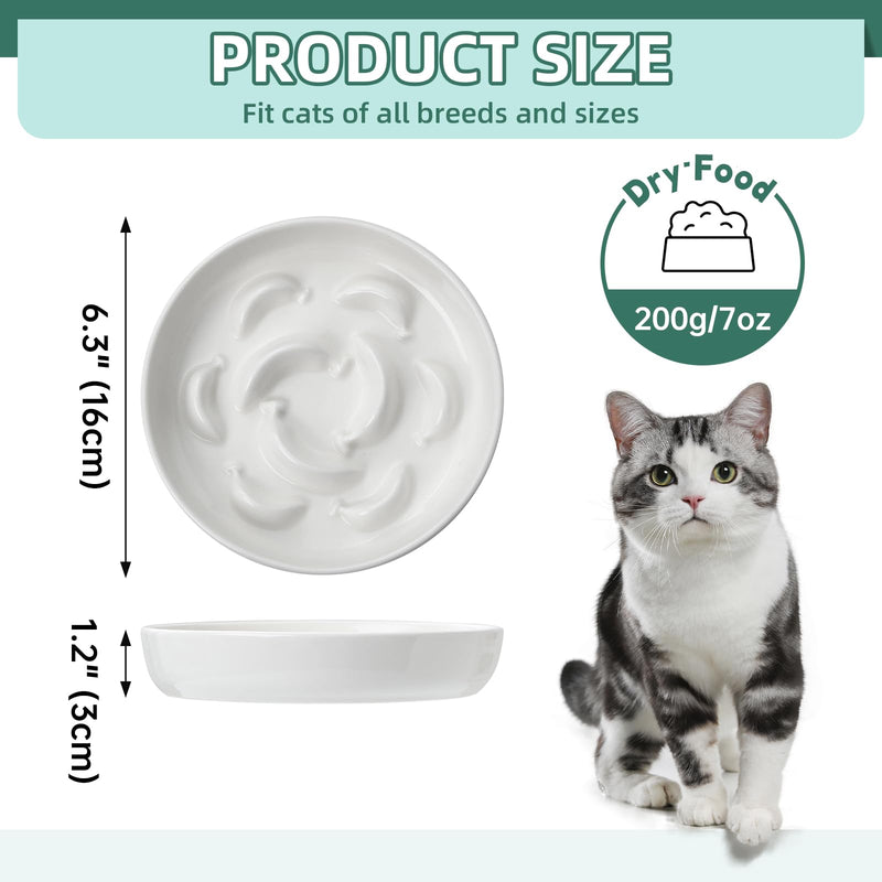 Ceramic Cat Slow Feeder Bowl - Pastel Series Slow Feeding Cat Bowls - Cute Maze Cat Food Plate for Healthy Eating - Fun Cat Puzzle Feeder Dish - Dishwasher Safe - 6.3''W x 1.2''H - 7 OZ - Ivory White - PawsPlanet Australia