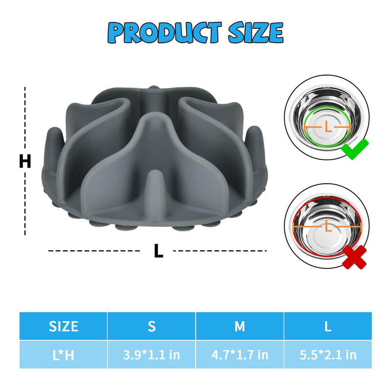 Slow Feeder Dog Bowls Insert, Silicone Dog Slow Feeder Bowl with Strong Suction Cups Perfect For Stainless Steel Glass Ceramic Dog Bowls (Grey, Medium Size) Gray - PawsPlanet Australia