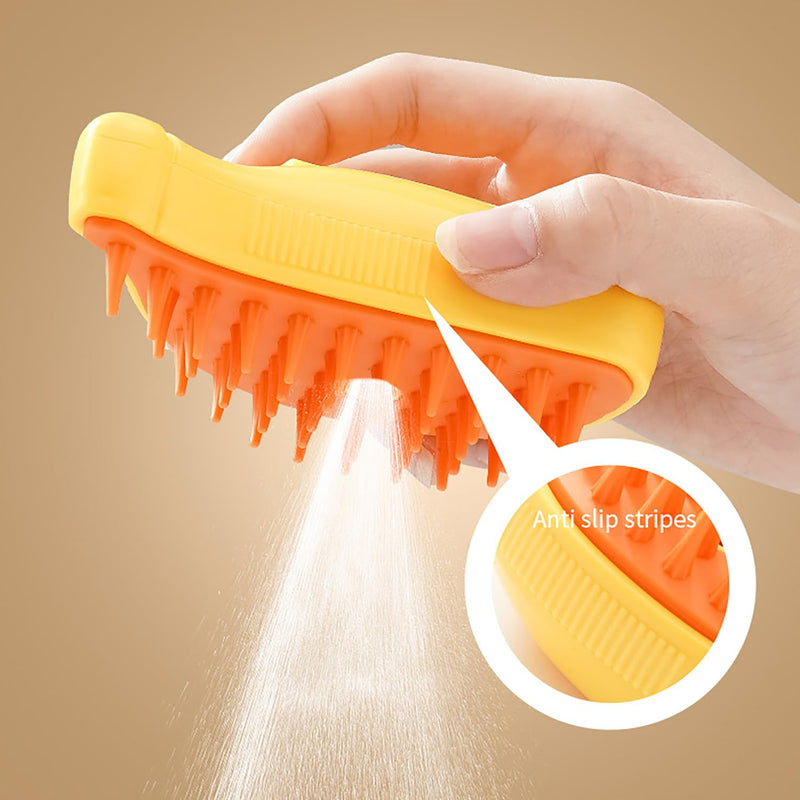 3-in-1 Silicone Massage Cat Steam Grooming Brush for Shedding Pet Hair Removal from Cats and Dogs (Banana) Banana-Yellow - PawsPlanet Australia