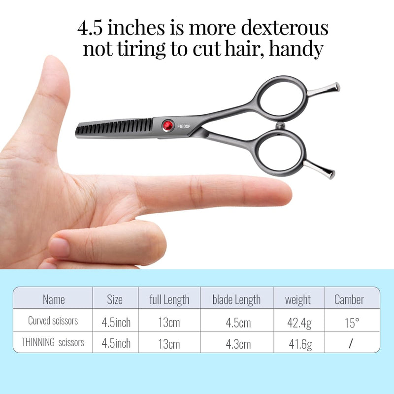 4.5" Dog Grooming Scissors - 2pcs Curved Scissors & Thinning Shears for Small Dog, Cat Face & Paws - Japan 440C (2Kit) 2Pcs Kit (Curved+Thinning) 4.5 inch - PawsPlanet Australia