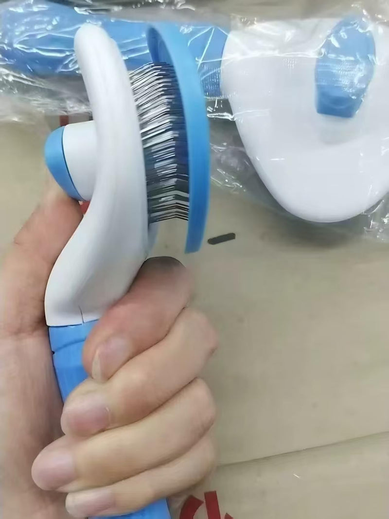 Self Cleaning Pet Brush for Shedding, One-Touch Release Dog & Cat Grooming Brush, Gentle Deshedder with Massaging Bristles for Long & Short Hair Pets - Painless Hair Remover Tool Blue