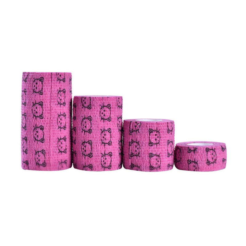 Haofy Dog Bandage, 4 Pieces, Cosmic Pet Bandage, Wrap Bandage, Soft, Self-Fixing, Breathable, Air Permeable, 5.9 x 5.9 cm, for Small Dogs, Hmostase, Green, Pink, Red, Yellow Rose Cat Face