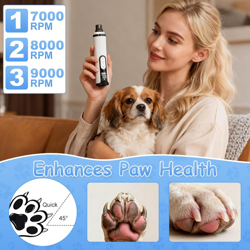 Silent Groom Pro Nail Grinder, Cordless Dog Claw Grinders with LED Light and 3 Speeds, 2000mAh USB Rechargeable Dog Nail Trimmer, Electric Nail File for Dogs Cats Thick Nails (1Pcs+2 Heads)
